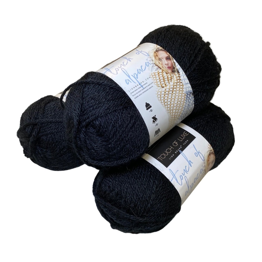 Lion Brand Touch of Alpaca Yarn Black 153 Same Dye Lot 3 Skeins Alpaca